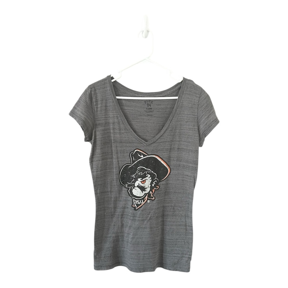 Blue 84 Oklahoma State University V-Neck‎ Grey Graphic T-Shirt Size XL